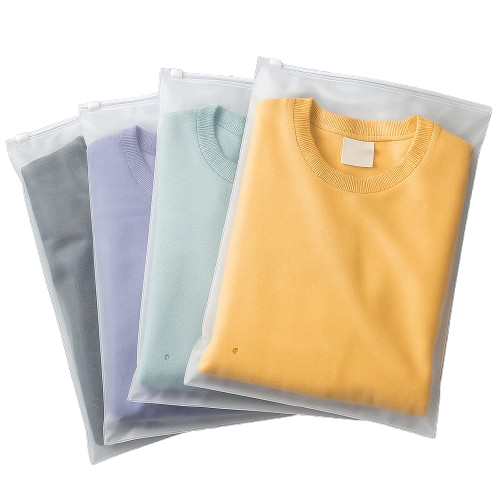 FROSTED PLASTIC T-SHIRT BAG W/ ZIP SLIDER